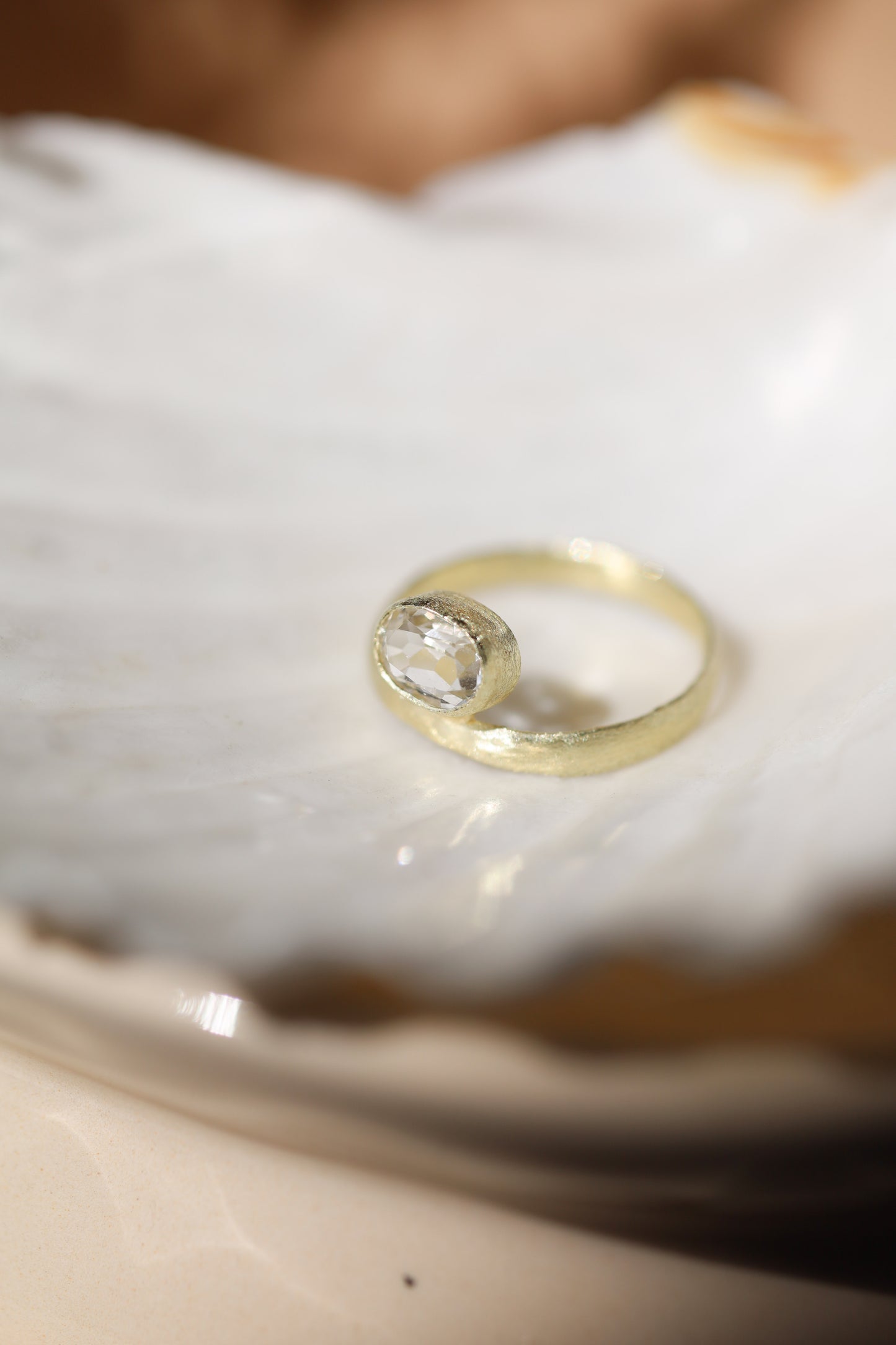 585er Echtgold Ring mit Bergkristall